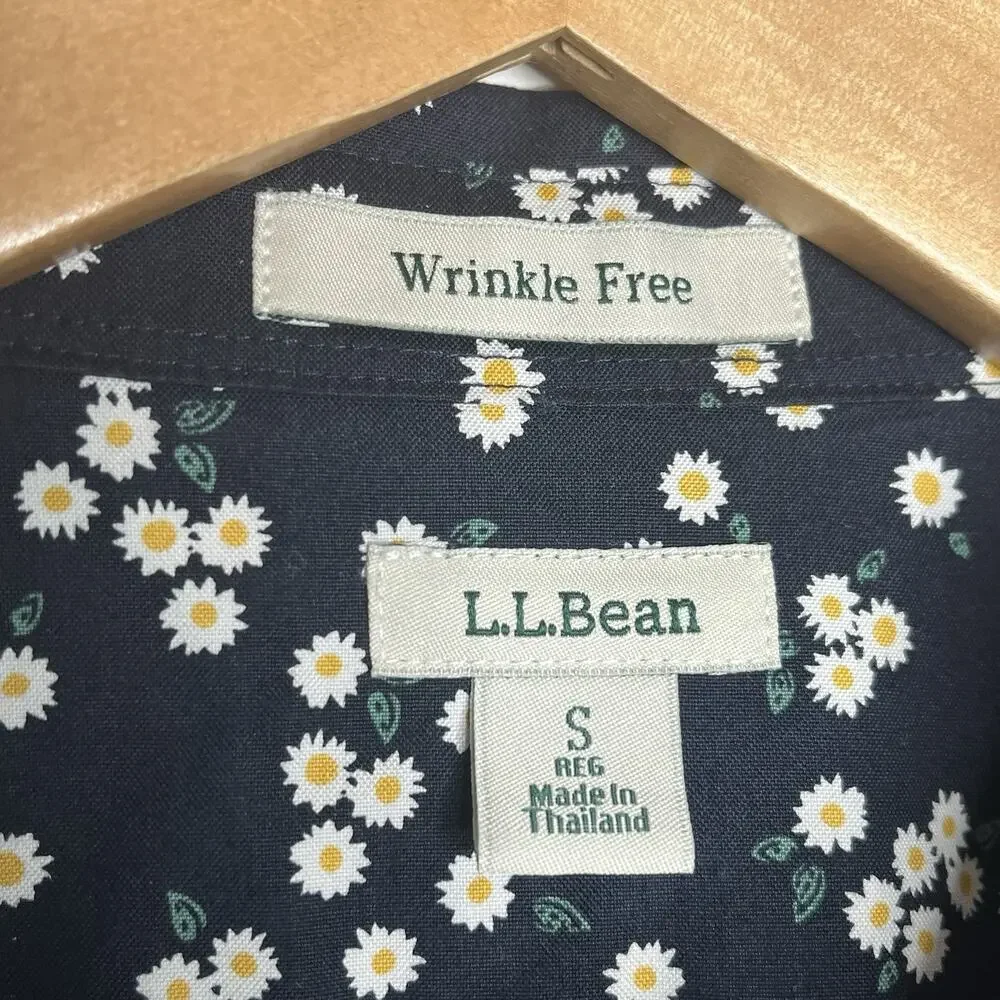 LL Bean Daisy Floral Print Button Up Shirt Black Womens Small Preppy Cottage - Picture 5 of 8